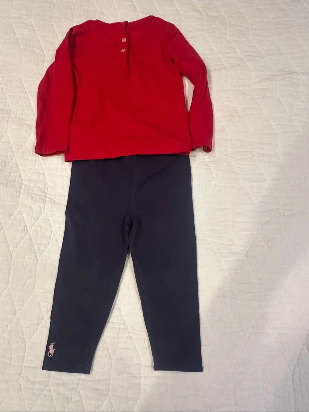 Ralph Lauren Red Bear Graphic Long Sleeve Top with Navy Leggings